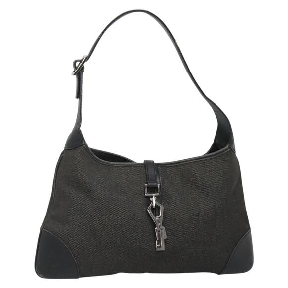 GUCCI Jackie Shoulder Bag Canvas Black Silver - Picture 1 of 16